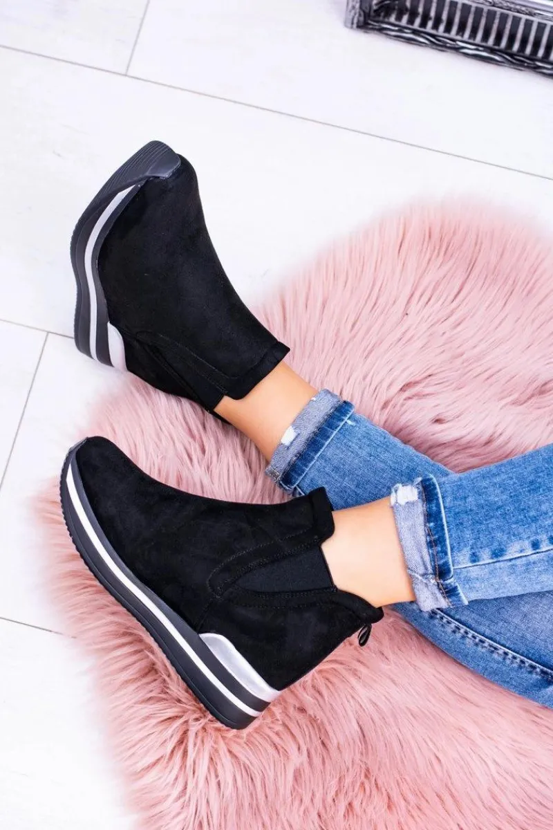 Botki Na Koturnie|Czarne Botki>Boto Czarne sportowe botki Popstar