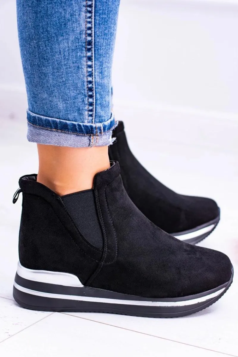 Botki Na Koturnie|Czarne Botki>Boto Czarne sportowe botki Popstar