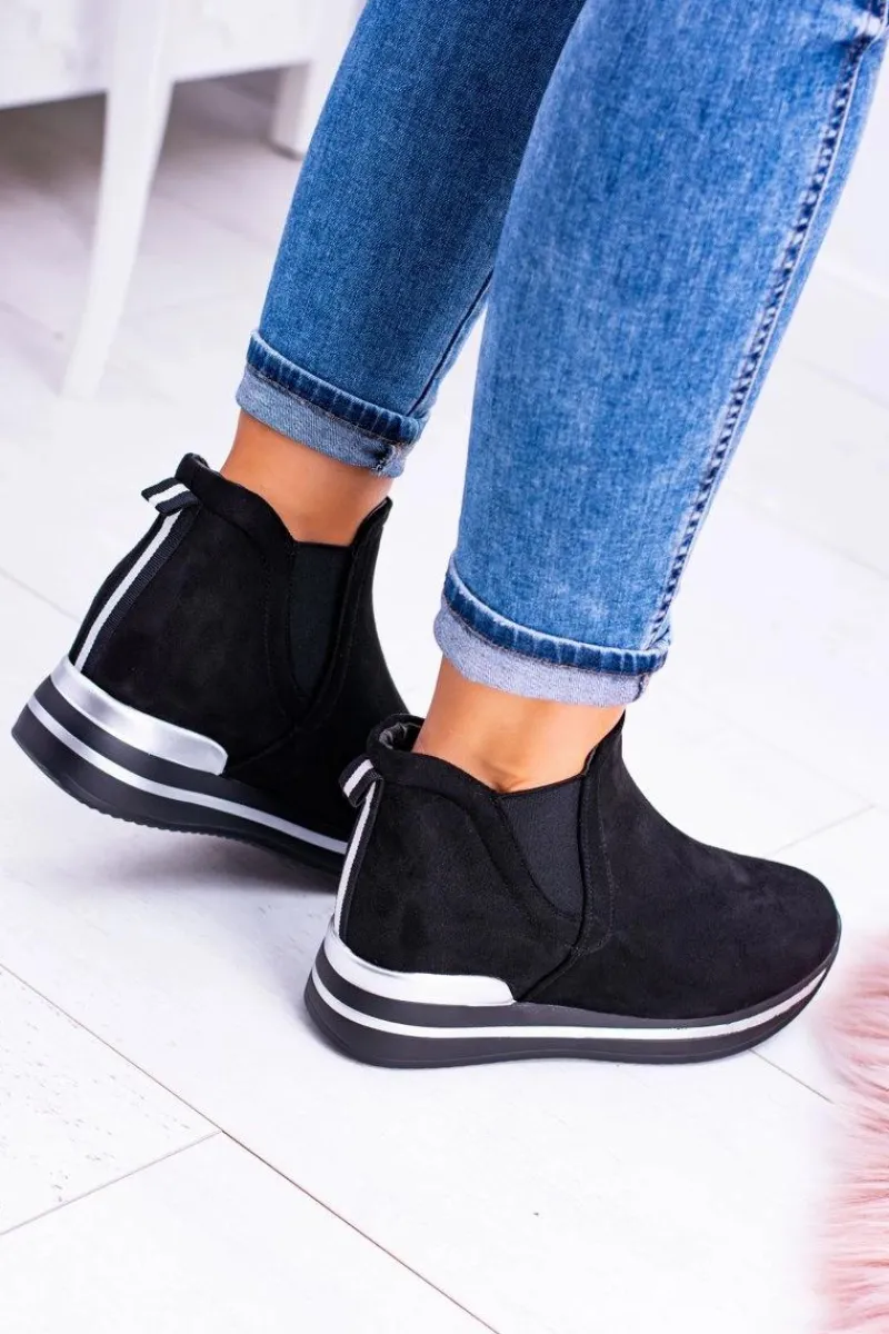 Botki Na Koturnie|Czarne Botki>Boto Czarne sportowe botki Popstar