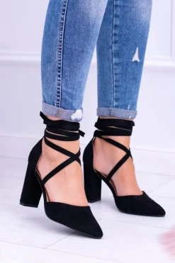 Clearance Boto Czarne Wiązane Czółenka Na Słupku Demmi