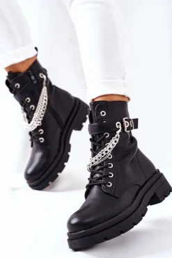 Clearance Boto Czarne Workery Botki z Łańcuchem Midtown
