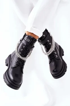 Clearance Boto Czarne Workery Botki z Łańcuchem Midtown