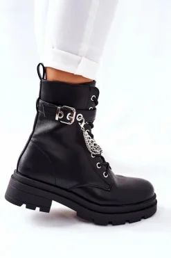 Clearance Boto Czarne Workery Botki z Łańcuchem Midtown