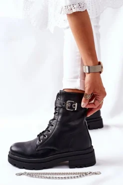 Clearance Boto Czarne Workery Botki z Łańcuchem Midtown
