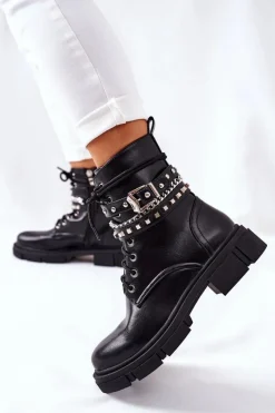 Czarne Botki|Botki Zimowe Damskie>Boto Czarne Workery Botki z Klamrą Grosstick