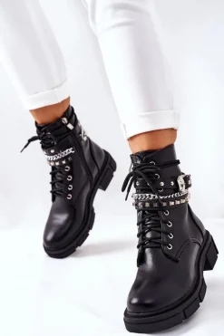 Czarne Botki|Botki Zimowe Damskie>Boto Czarne Workery Botki z Klamrą Grosstick