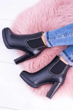 Botki Na Słupku|Czarne Botki>Boto Czarne Wsuwane Botki Na Słupku Bernatt