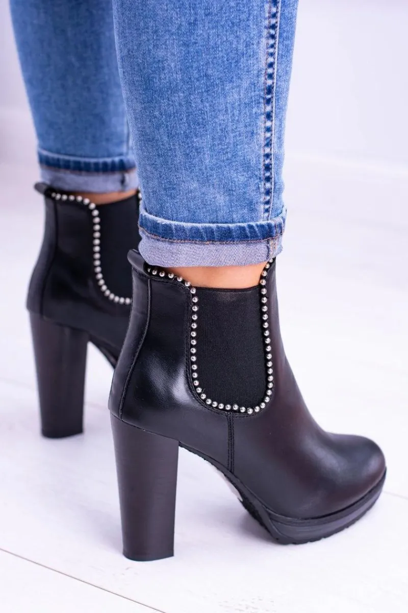 Botki Na Słupku|Czarne Botki>Boto Czarne Wsuwane Botki Na Słupku Bernatt