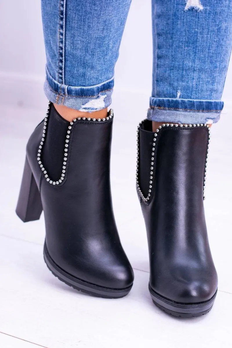 Botki Na Słupku|Czarne Botki>Boto Czarne Wsuwane Botki Na Słupku Bernatt