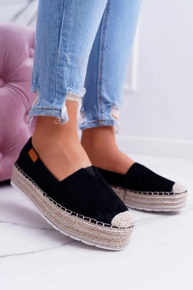 Hot Boto Czarne Wsuwane Zamszowe Espadryle Mariako