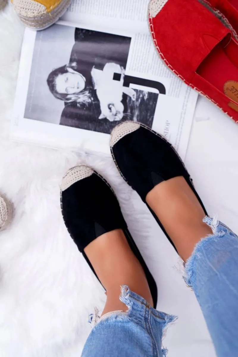 Hot Boto Czarne Wsuwane Zamszowe Espadryle Mariako