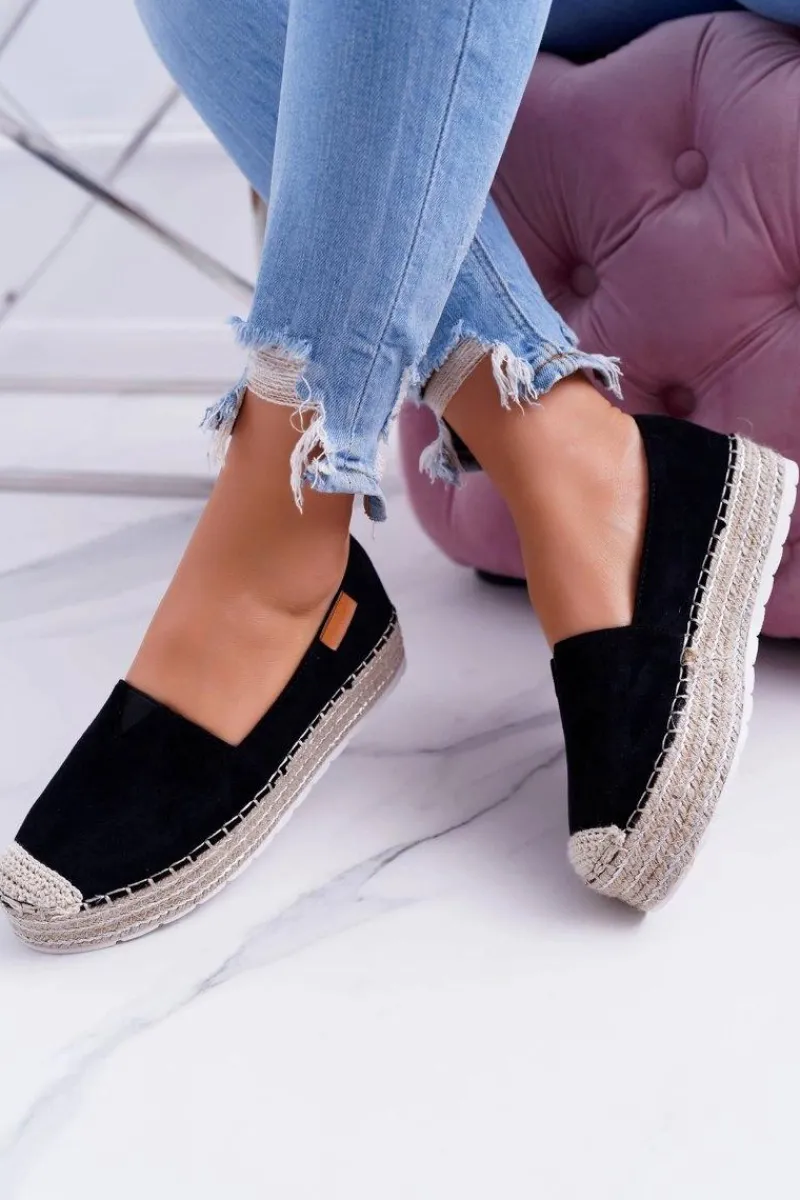 Hot Boto Czarne Wsuwane Zamszowe Espadryle Mariako