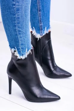 Hot Czarne Wysokie Botki Na Szpilce Remos Damskie Czarne Botki