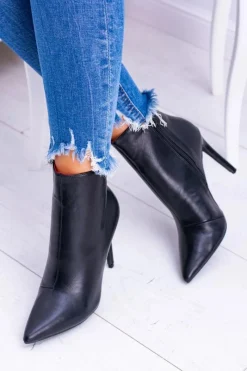 Hot Czarne Wysokie Botki Na Szpilce Remos Damskie Czarne Botki