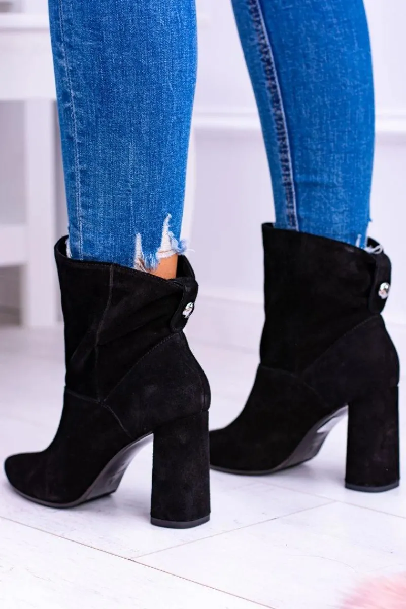 New Czarne Wysokie Zamszowe Botki na Słupku 1857 Damskie Botki Na Słupku|Brązowe I Beżowe Botki