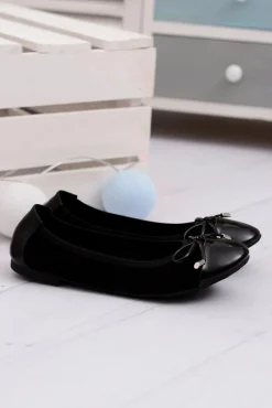 Outlet Boto Czarne Zamszowe Balerinki Z Kokardką Mobi