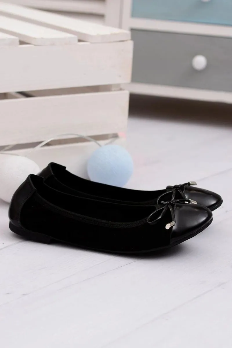 Outlet Boto Czarne Zamszowe Balerinki Z Kokardką Mobi