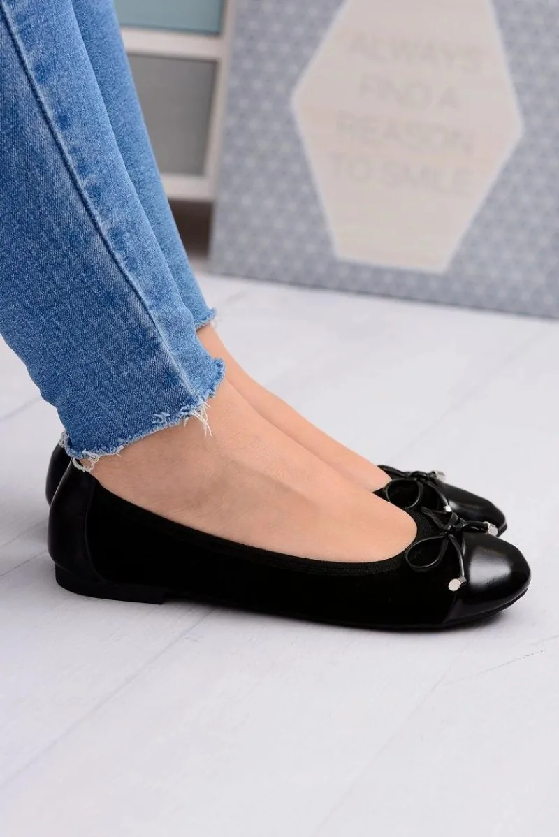 Outlet Boto Czarne Zamszowe Balerinki Z Kokardką Mobi
