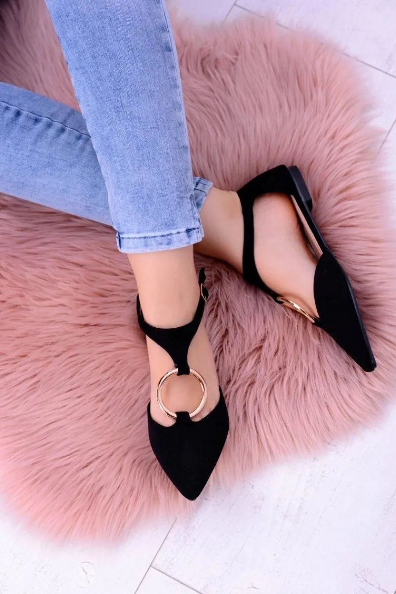 Discount Boto Czarne Zamszowe Balerinki w Szpic Ciao