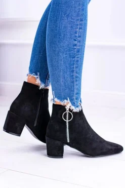 Sale Boto Czarne Zamszowe Botki Na Słupku w Szpic Jonnes