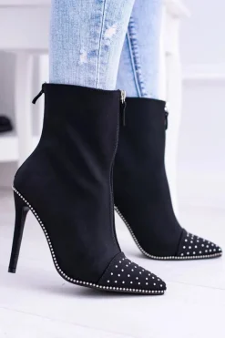 Discount Boto Czarne Zamszowe Botki na Szpilce Regio