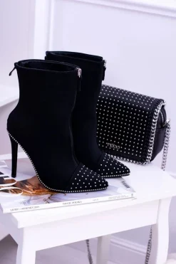 Discount Boto Czarne Zamszowe Botki na Szpilce Regio