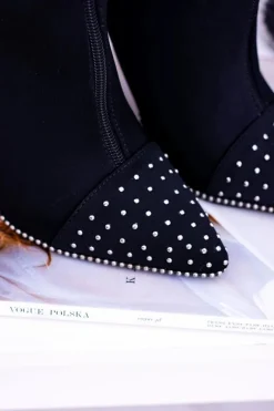 Discount Boto Czarne Zamszowe Botki na Szpilce Regio