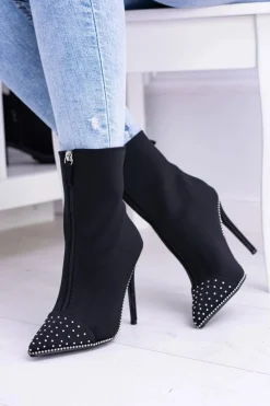 Discount Boto Czarne Zamszowe Botki na Szpilce Regio