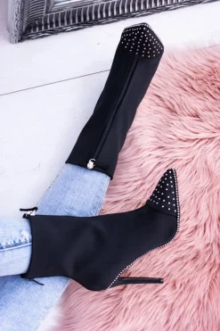 Discount Boto Czarne Zamszowe Botki na Szpilce Regio