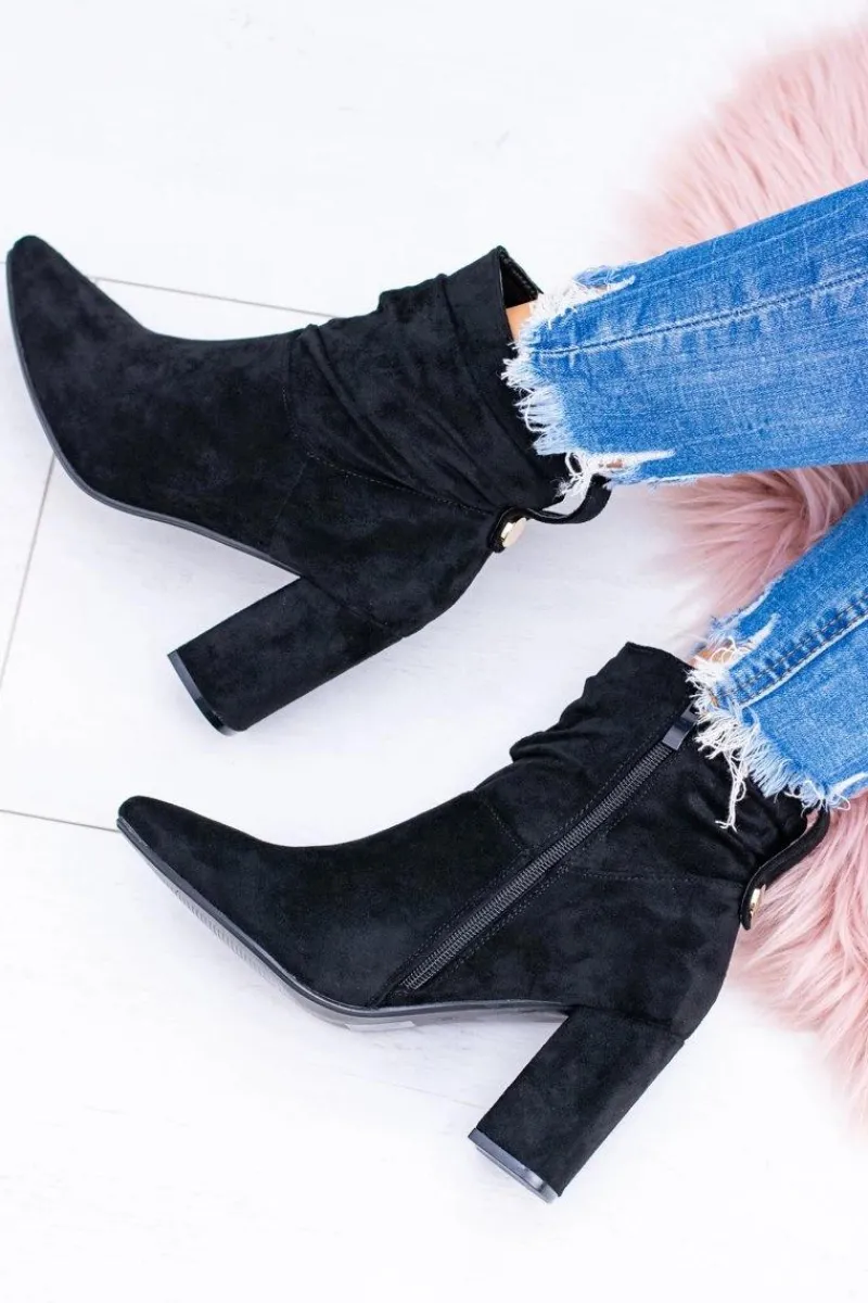 Botki Na Słupku|Czarne Botki>Boto Czarne Zamszowe Botki Na Słupku Bresci