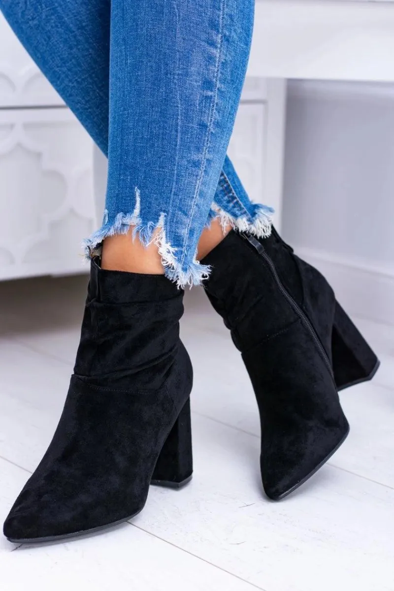 Botki Na Słupku|Czarne Botki>Boto Czarne Zamszowe Botki Na Słupku Bresci