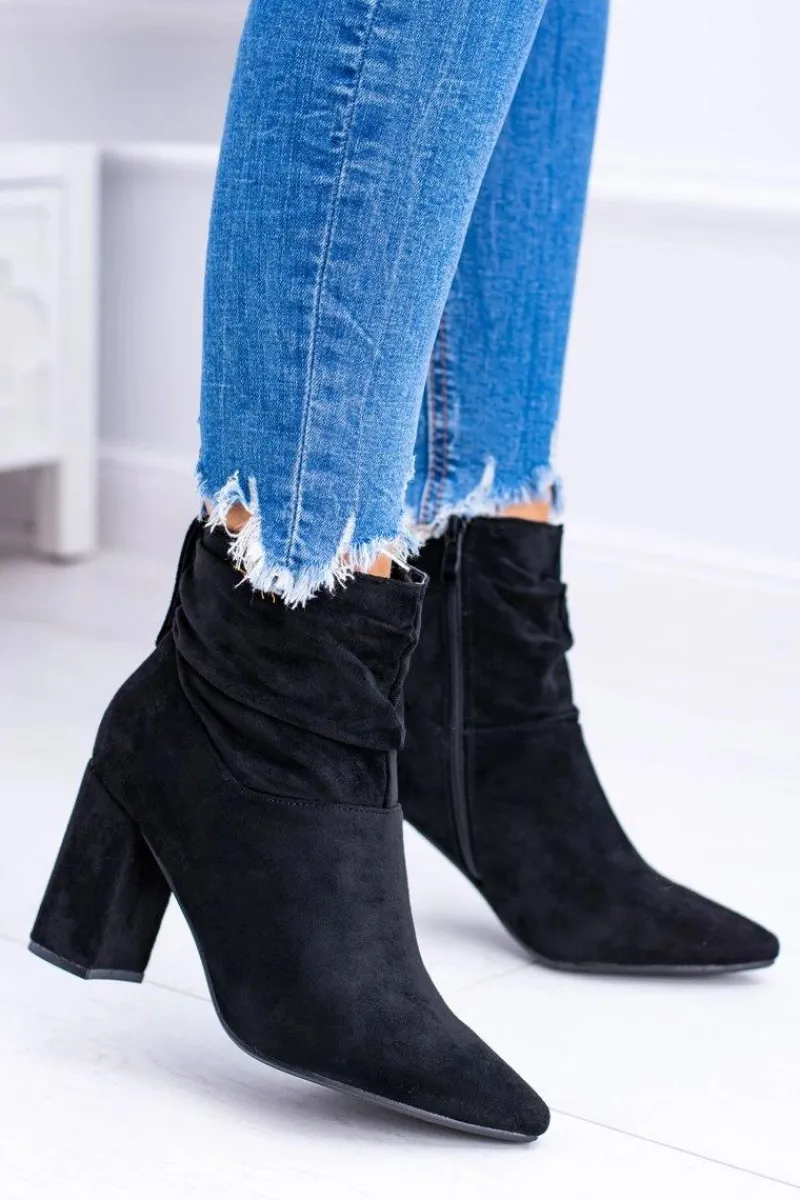 Botki Na Słupku|Czarne Botki>Boto Czarne Zamszowe Botki Na Słupku Bresci