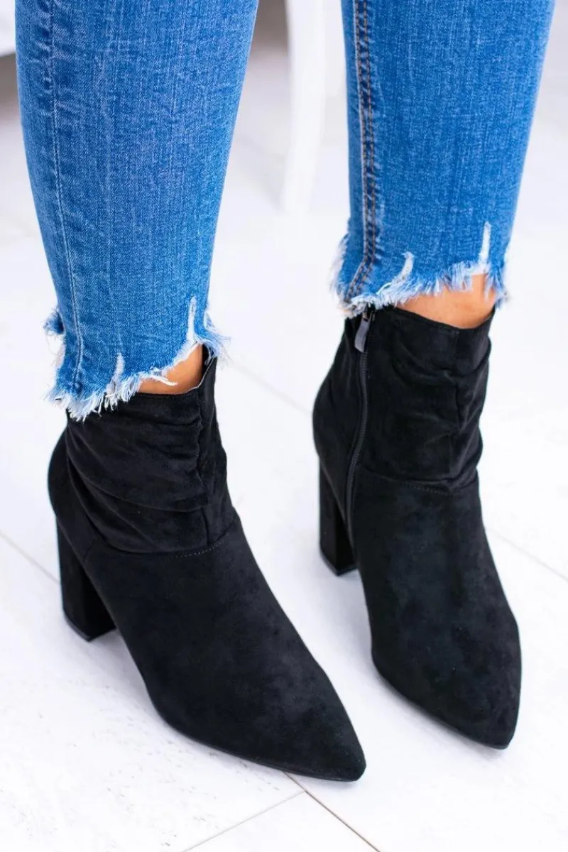 Botki Na Słupku|Czarne Botki>Boto Czarne Zamszowe Botki Na Słupku Bresci