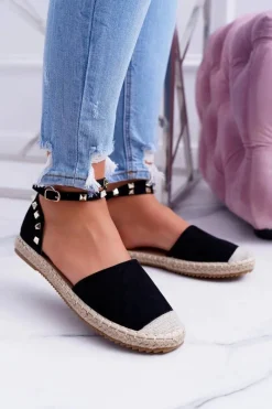 Baleriny Klasyczne>Boto Czarne Zamszowe Espadryle Balerinki z Ćwiekami Christelle