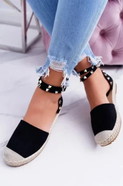 Baleriny Klasyczne>Boto Czarne Zamszowe Espadryle Balerinki z Ćwiekami Christelle