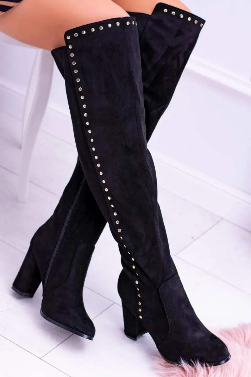 Online Boto Czarne Zamszowe Kozaki Muszkieterki Portoso