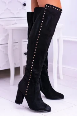 Online Boto Czarne Zamszowe Kozaki Muszkieterki Portoso