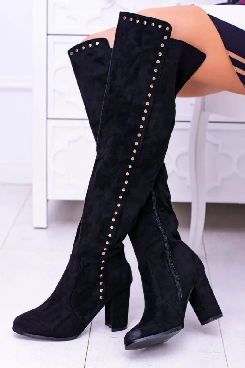 Online Boto Czarne Zamszowe Kozaki Muszkieterki Portoso