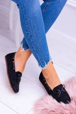 Mokasyny Damskie Zamszowe>Damskie buty S.Barski Czarne Zamszowe Mokasyny Comfort Gucio