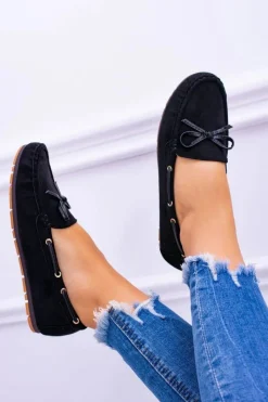 Mokasyny Damskie Zamszowe>Damskie buty S.Barski Czarne Zamszowe Mokasyny Comfort Gucio