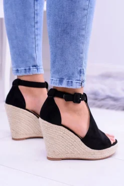 Sandały Na Koturnie>Boto Czarne Zamszowe Sandały Na Koturnie Sunlast