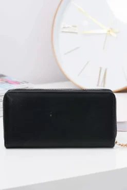 New Czarny Damski Duży Portfel Brelok Złote Serce Portfele