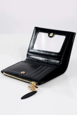 Portfele>Boto Czarny Portfel Damski Portmonetka Złote Piórko