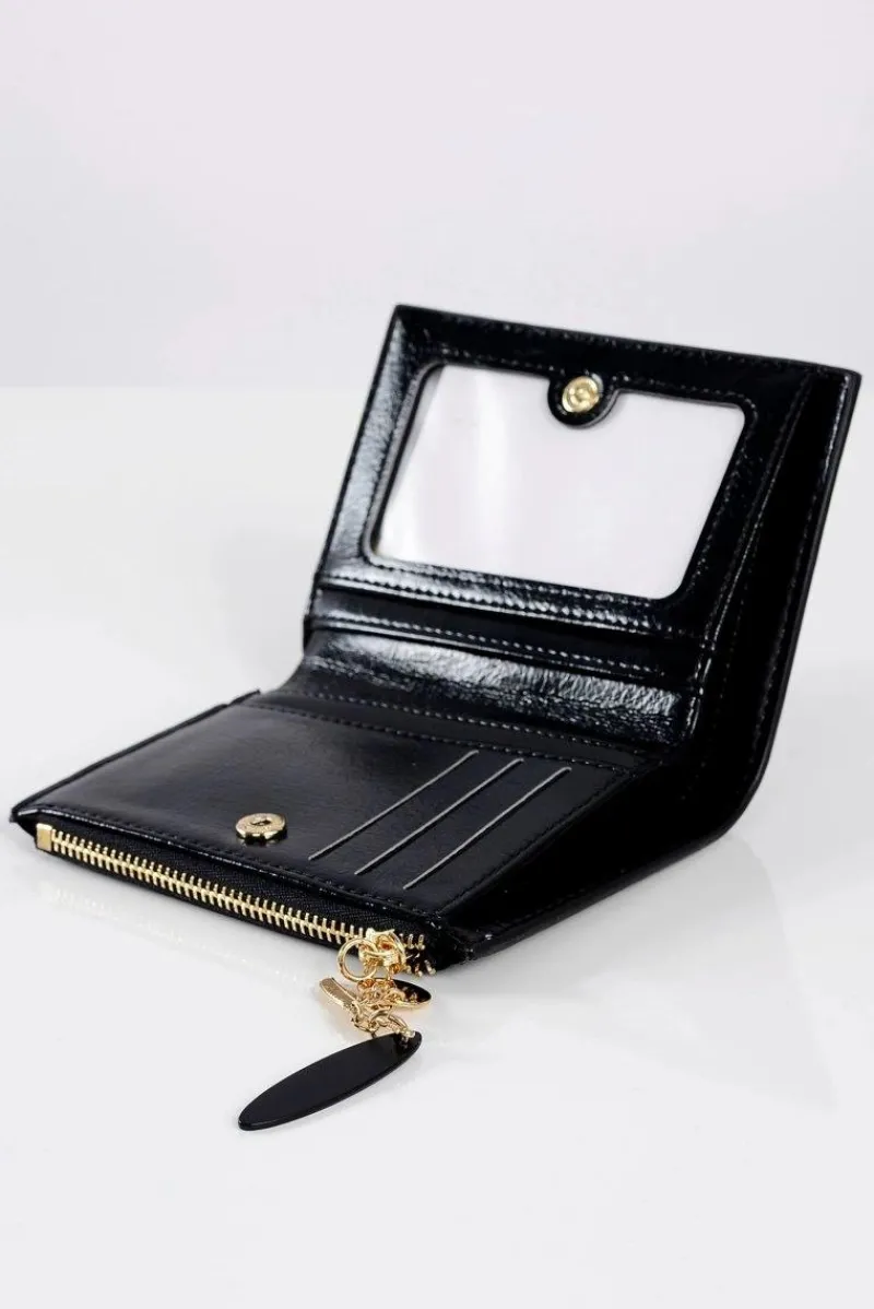 Portfele>Boto Czarny Portfel Damski Portmonetka Złote Piórko