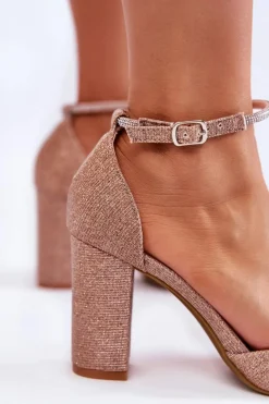 Best Boto Czółenka Błyszczące Na Obcasie Z Dżetami Różowe Złoto Castor