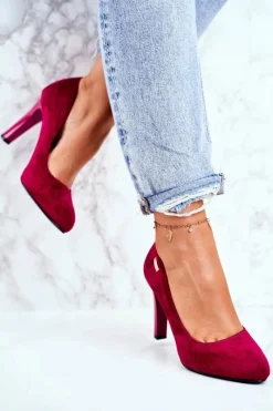 Czółenka Zamszowe|Czółenka Na Słupku>Buty Sergio Leone Czółenka damskie Bordowe Zamszowe Na Słupku Sergio Leone Campbell