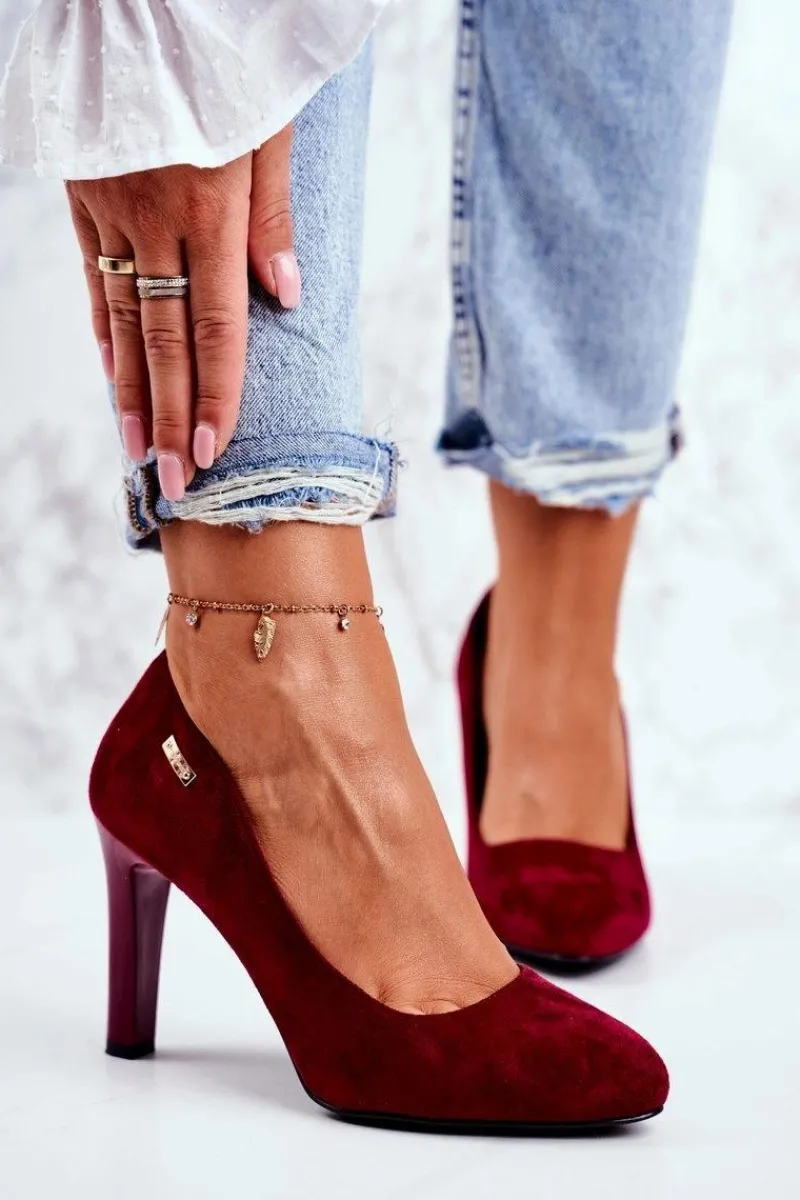 Czółenka Zamszowe|Czółenka Na Słupku>Buty Sergio Leone Czółenka damskie Bordowe Zamszowe Na Słupku Sergio Leone Campbell