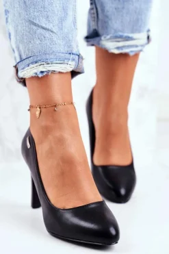 Czółenka Na Słupku|Czółenka Klasyczne>Buty Sergio Leone Czółenka damskie Czarne Matowe Sergio Leone Na Słupku Campbell