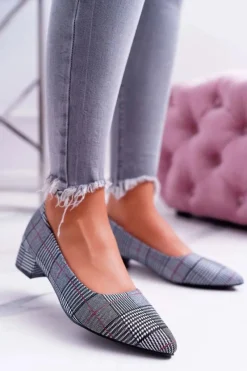 Czółenka Na Słupku>Boto Czółenka Damskie Czarne w Kratkę Colia