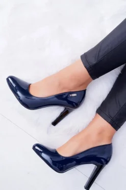 Online Buty Sergio Leone Czółenka damskie Lakierowane Granatowe Na Słupku Sergio Leone Campbell